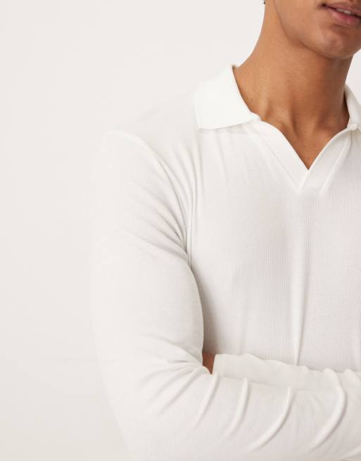 ASOS DESIGN - Hvid ribstrikket tætsiddende polo med lange ærmer, 5 af 5
