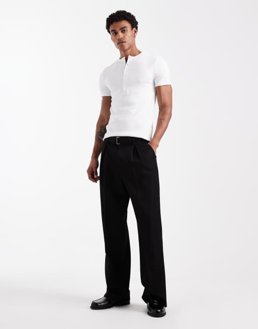 ASOS DESIGN - Hvid ribstrikket tætsiddende T-shirt med henley-hals , 2 af 5