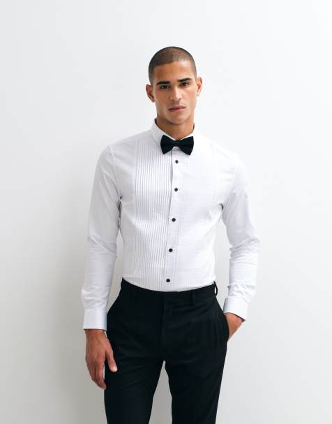 ASOS DESIGN - Hvid satinskjorte i slim fit med plisseret detalje - view 1