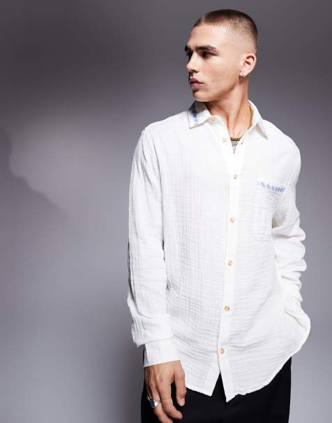 ASOS DESIGN - Hvid skjorte i afslappet pasform med tekstur og broderi - view 1