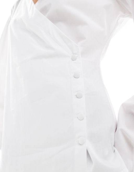 ASOS DESIGN - Hvid slå-om-skjorte med knapstolpe og cocoon-ærmer, 2 af 4