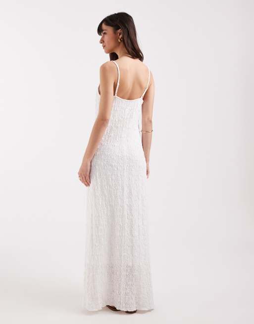 ASOS DESIGN - Hvid slip-kjole i blondestof med cami-stropper, 4 af 4
