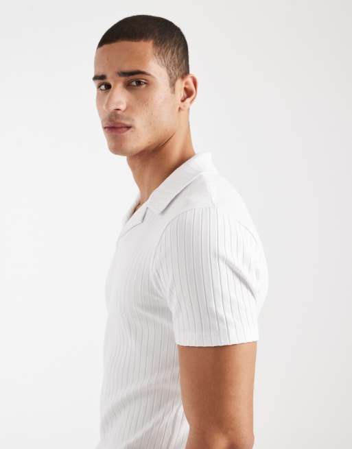 ASOS DESIGN - Hvid smal polo med reverskrave i bred ribstrik, 4 af 5