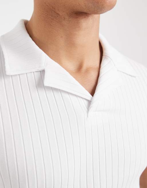 ASOS DESIGN - Hvid smal polo med reverskrave i bred ribstrik, 5 af 5