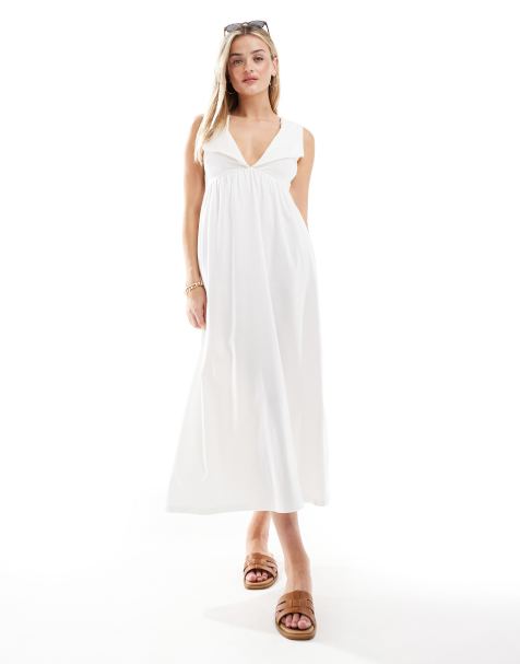 ASOS DESIGN - Hvid smock-kjole i midilængde med broderier - view 1