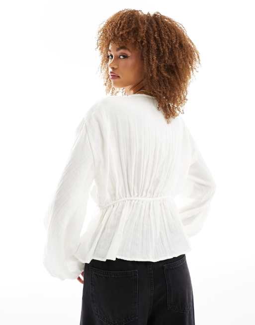 ASOS DESIGN - Hvid smock-top med bindebånd og lange ærmer, 2 af 4