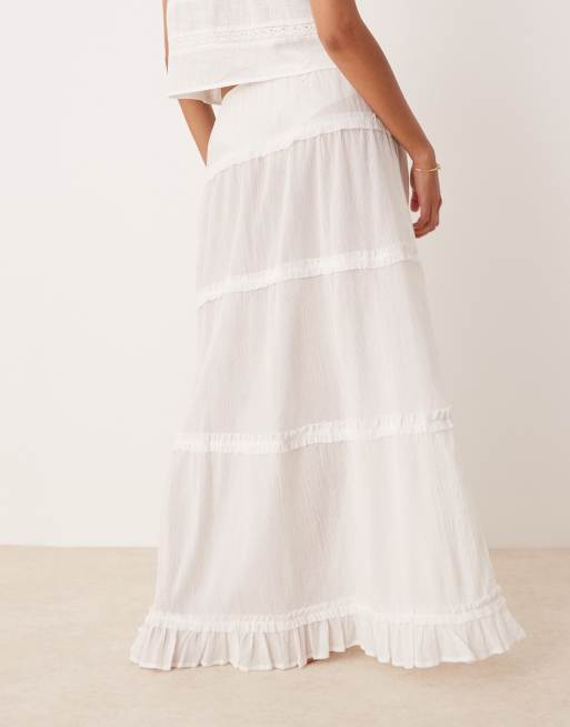 ASOS DESIGN - Hvid strand-maxinederdel med rynker og flæser, 3 af 5