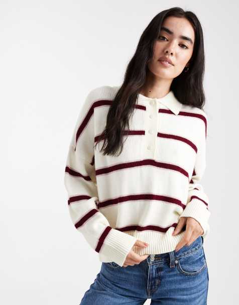 ASOS DESIGN - Hvid strikket polo med lyserøde striber - view 1