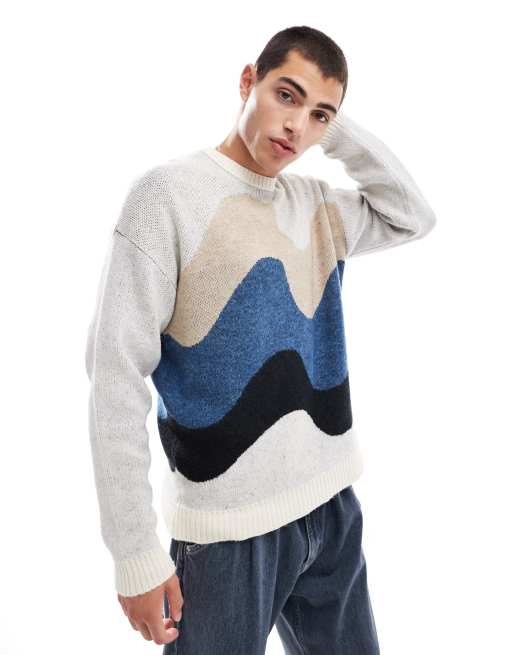 ASOS DESIGN - Hvid strikket trøje med abstrakt design i afslappet pasform