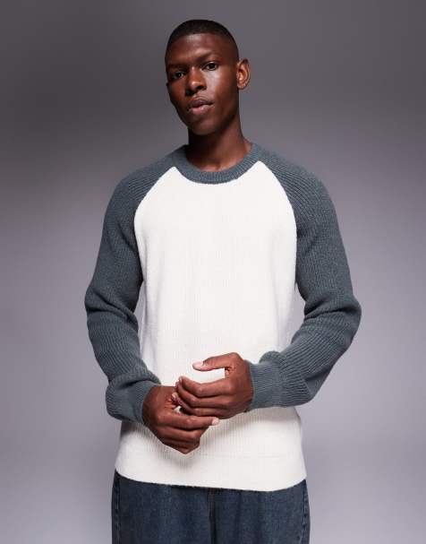 ASOS DESIGN - Hvid striktrøje i afslappet pasform med raglan-detaljer og lange ærmer samt rund hals - view 1