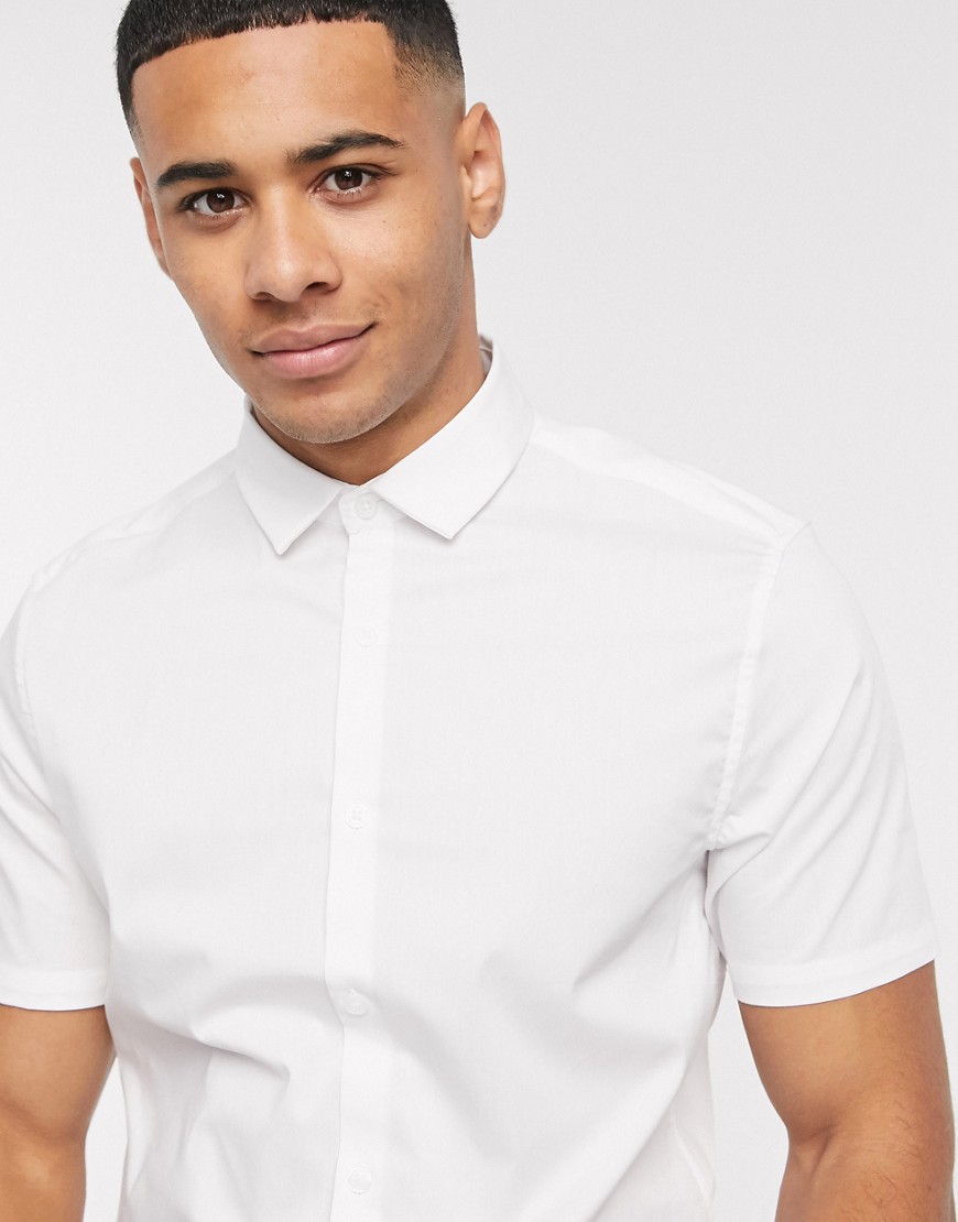 ASOS DESIGN - Hvid stræk slim fit skjorte til arbejdet med korte ærmer