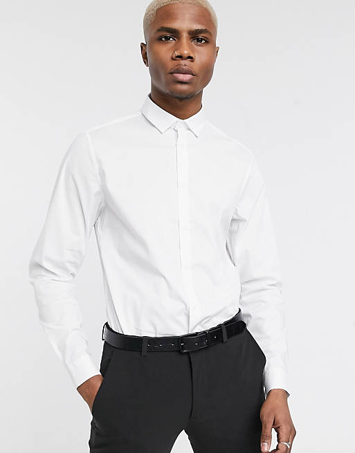 ASOS DESIGN - Hvid stræk slim fit skjorte til arbejdet