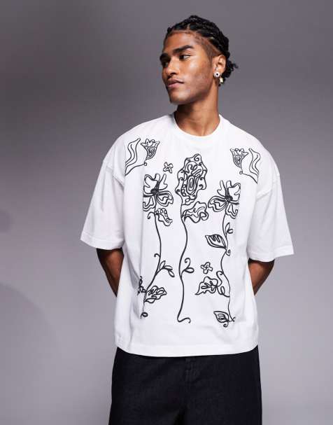 ASOS DESIGN - Hvid T-shirt i oversized og firkantet pasform med blomstergrafik - view 1