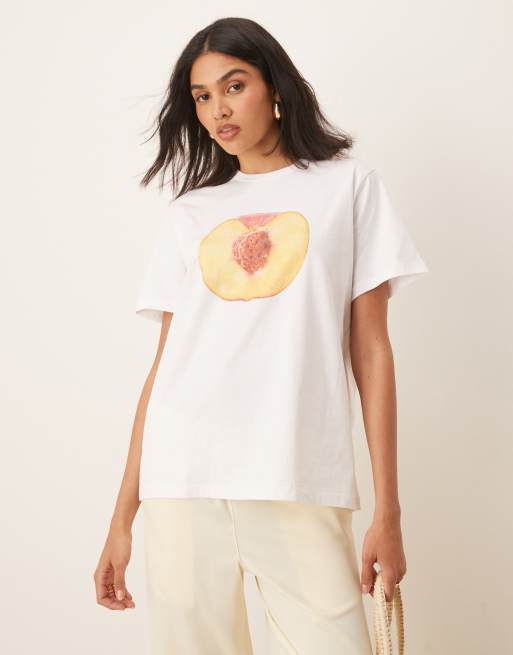 ASOS DESIGN - Hvid T-shirt med almindelig pasform og ferskengrafik, 4 af 4