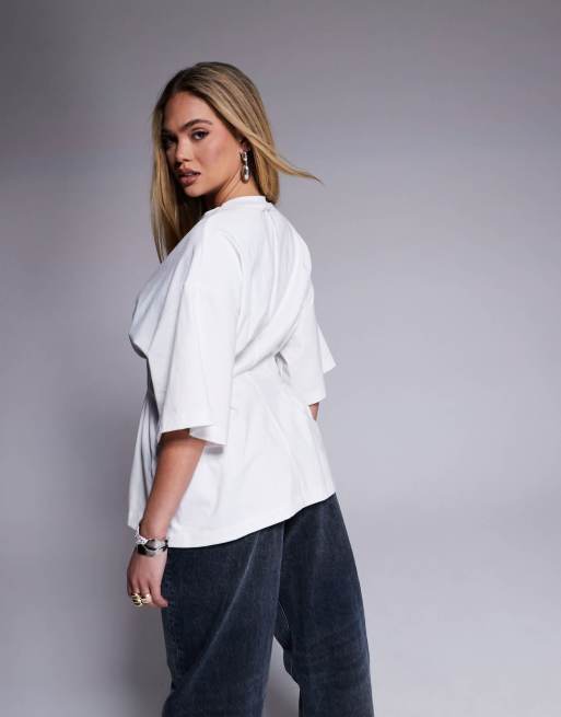 ASOS DESIGN - Hvid T-shirt med korset-talje og plisseringer, 4 af 4