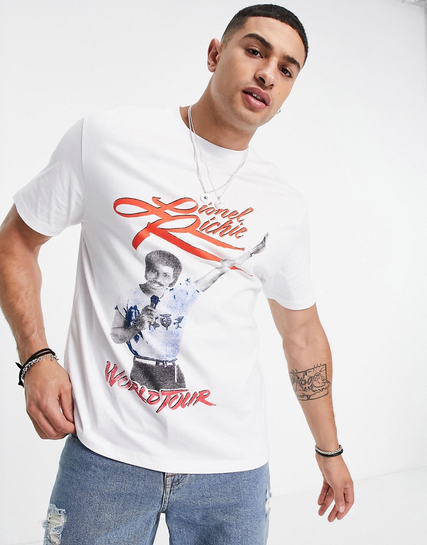 ASOS DESIGN - Hvid T-shirt med 'Lionel Richie'-print-Grå