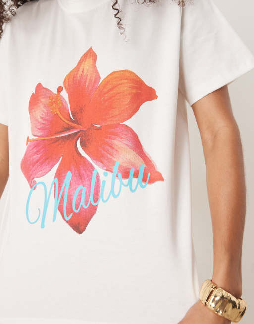 ASOS DESIGN - Hvid T-shirt med 'Malibu'-grafik i regular fit, 4 af 4