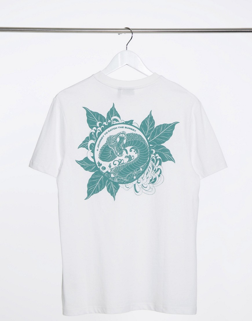 ASOS DESIGN - Hvid t-shirt med slange- og bladprint på ryggen