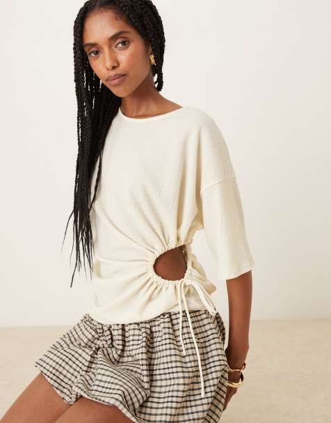 ASOS DESIGN - Hvid T-shirt med tekstur og udskæring - view 1