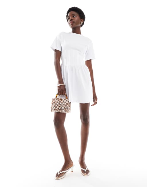 ASOS DESIGN - Hvid T-shirt-minikjole med korsetsnit i taljen, 2 af 4