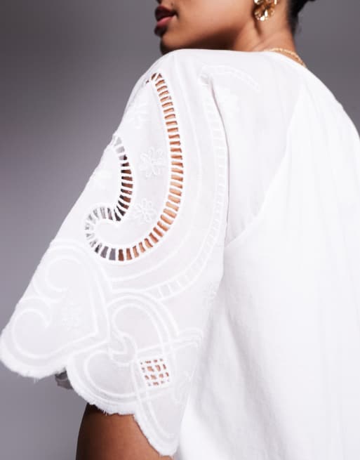 ASOS DESIGN - Hvid T-shirt-minikjole med ærmer med hæklede blonder, 3 af 4