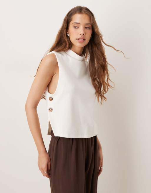ASOS DESIGN - Hvid tanktop med knapdetaljer i blød bomuld, 4 af 4