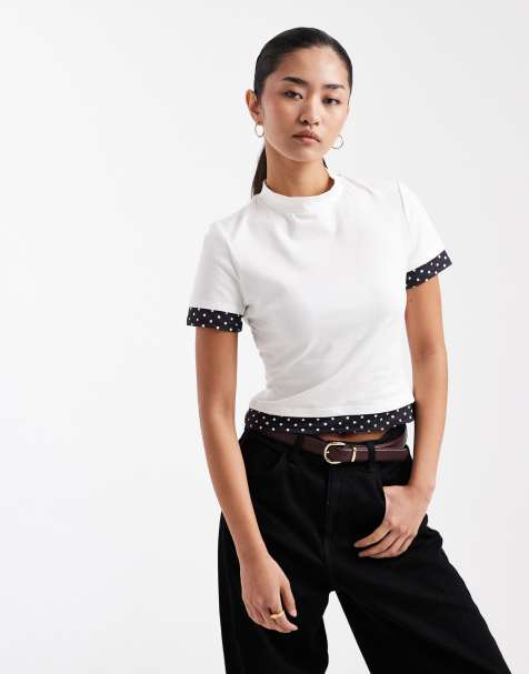 ASOS DESIGN - Hvid top i dobbeltlag med sorte polkaprikker - view 1