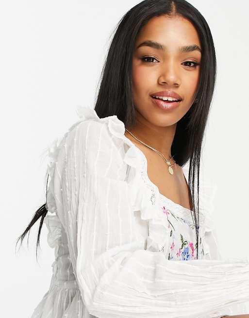 ASOS DESIGN - Hvid top med firkantet hals og bindebånd bagpå samt broderede detaljer, 3 af 4