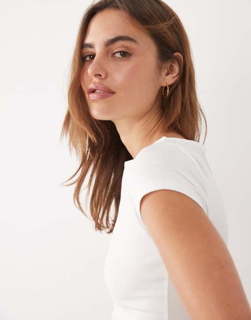 ASOS DESIGN - Hvid top med korte ærmer, bred halsudskæring og bindebånd bagpå, 4 af 4