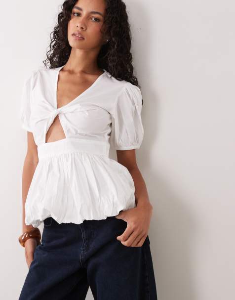 ASOS DESIGN - Hvid top med pufærmer og snoet detalje - view 1