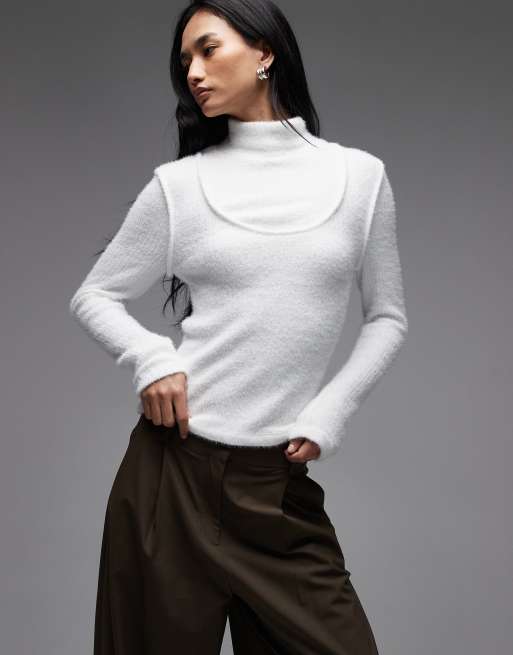 ASOS DESIGN - Hvid top med rullekrave i vamset ribstrik med dobbeltlag, 3 af 4