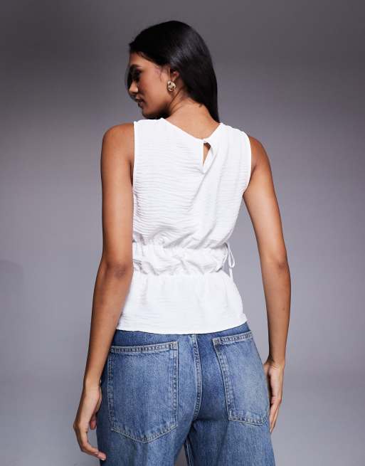 ASOS DESIGN - Hvid top med rynkedetaljer og bindebånd i siden, 4 af 4