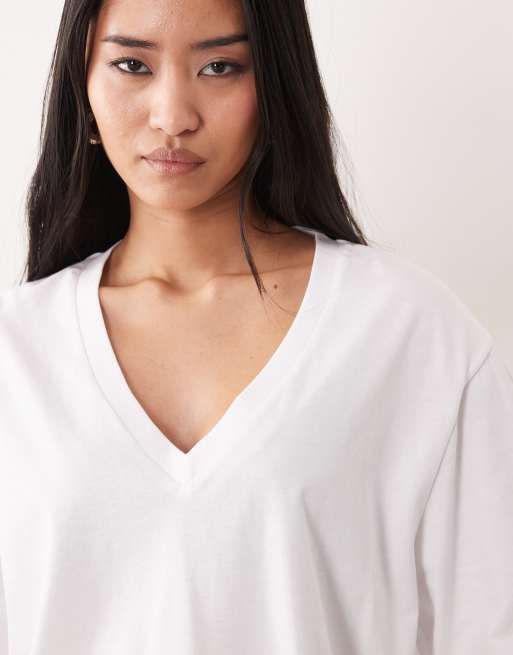 ASOS DESIGN - Hvid top med V-hals og korte ærmer i firkantet pasform, 3 af 4