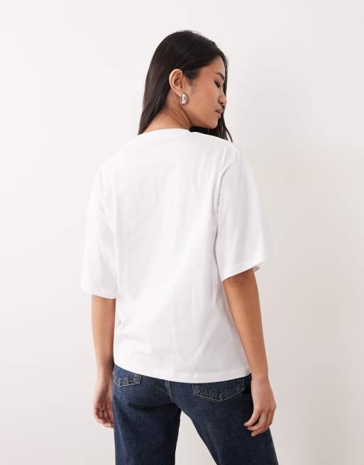 ASOS DESIGN - Hvid top med V-hals og korte ærmer i firkantet pasform, 4 af 4