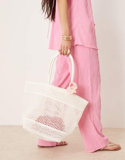 ASOS DESIGN - Hvid tote-taske med åbent vævet design i strå, 2 af 4