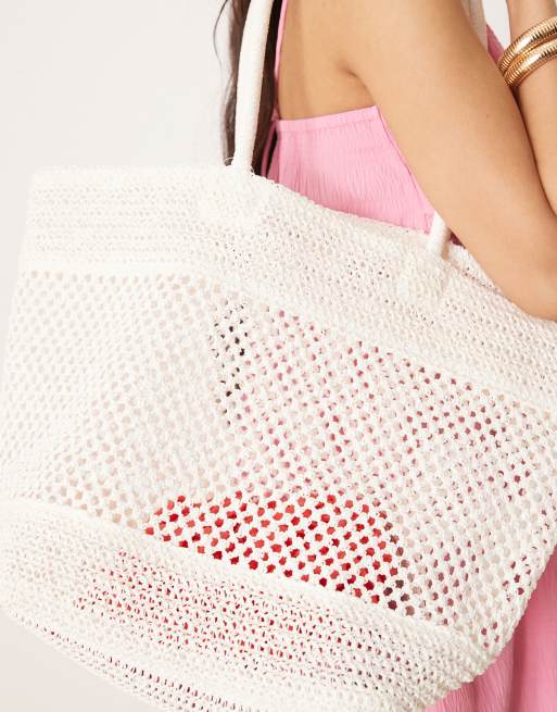 ASOS DESIGN - Hvid tote-taske med åbent vævet design i strå, 4 af 4