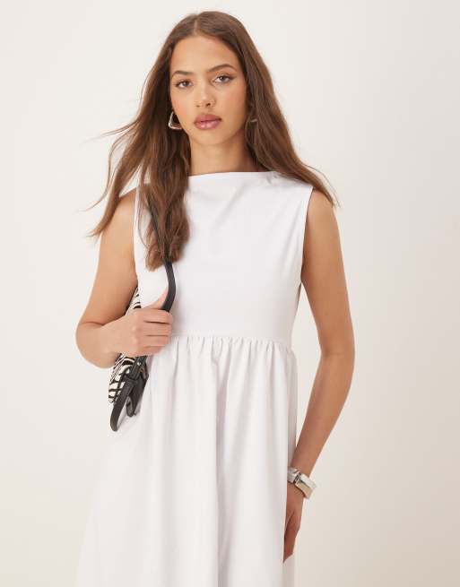 ASOS DESIGN - Hvid trapez-maxikjole i swing-stil med bred halsudskæring, 4 af 4
