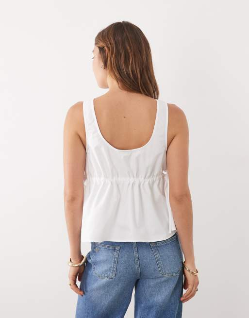 ASOS DESIGN - Hvid trapez-top i poplin med elastisk panel, 4 af 4