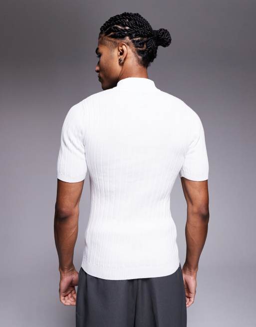 ASOS DESIGN - Hvid tætsiddende ribstrikket T-shirt med rullekrave, 3 af 5