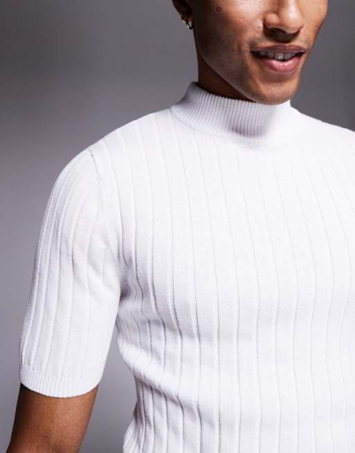 ASOS DESIGN - Hvid tætsiddende ribstrikket T-shirt med rullekrave, 5 af 5