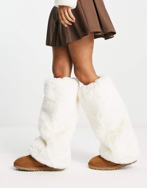 ASOS DESIGN - Hvide benvarmere i imiteret pels, 2 af 4