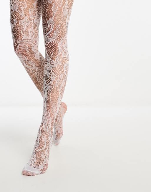 ASOS DESIGN - Hvide blondestrømpebukser