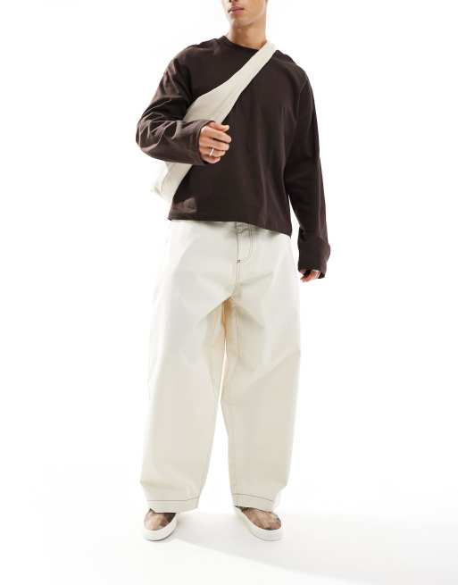 ASOS DESIGN - Hvide bukser i oversized og baggy pasform med syninger i kontrastfarve 