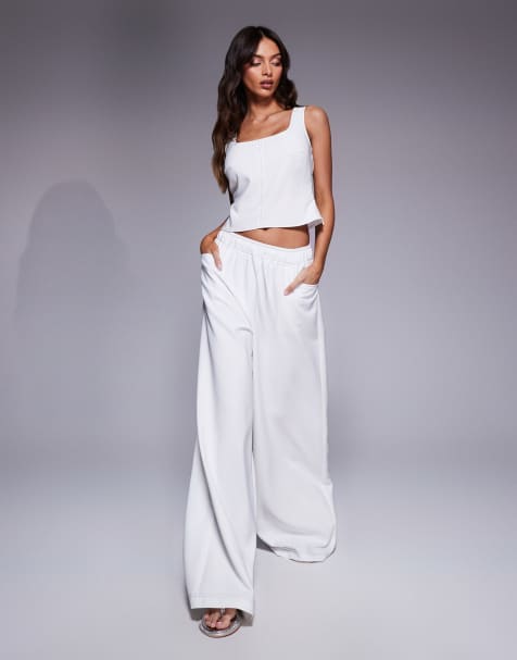 ASOS DESIGN - Hvide bukser med bindebånd i taljen og kontrasterende sømme - Del af sæt - view 1