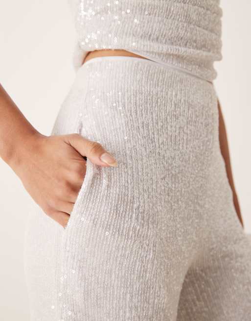ASOS DESIGN - Hvide bukser med vide ben og pailletter - Del af sæt, 5 af 5