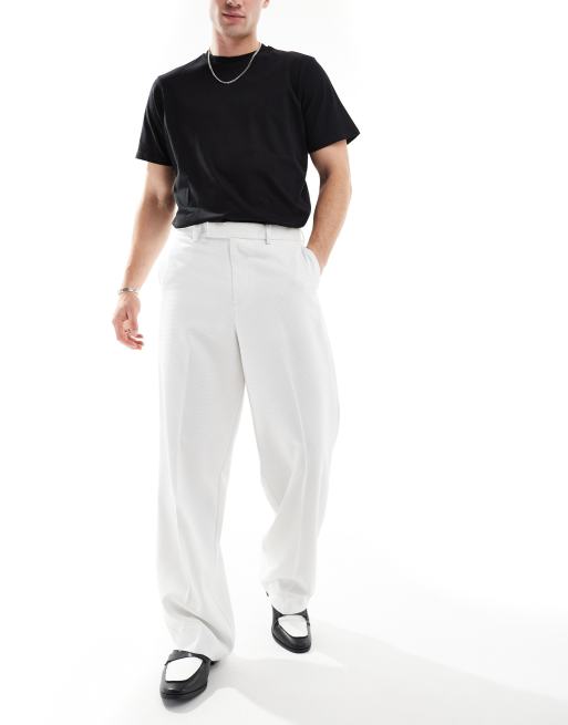 ASOS DESIGN - Hvide elegante bukser med vidde i tekstureret stof