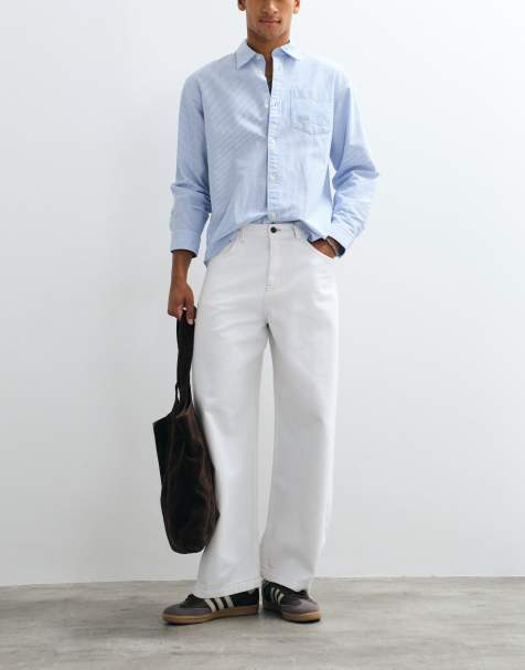 ASOS DESIGN - Hvide jeans med tøndeformede ben og beige kontrastsøm - view 1