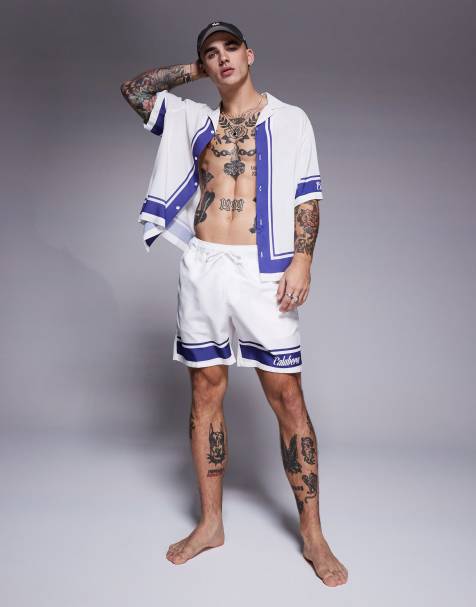 ASOS DESIGN - Hvide mellemlange badeshorts med grafisk tekstprint - Del af sæt - view 1