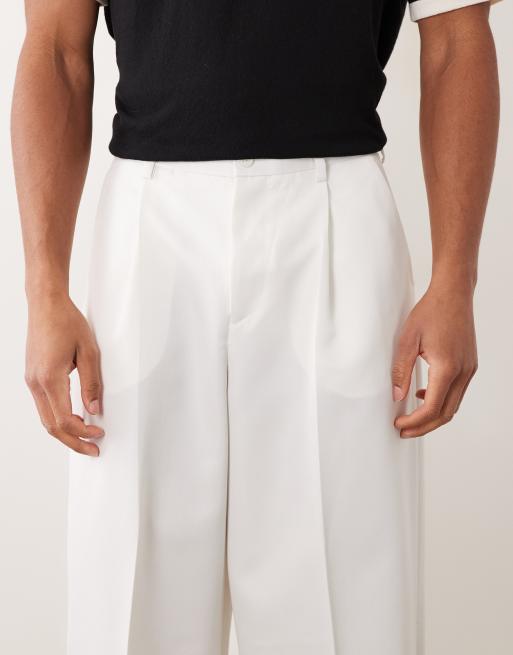 ASOS DESIGN - Hvide skræddersyede bukser med plisseringer og løse ben, 4 af 5