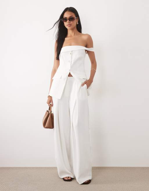ASOS DESIGN - Hvidt sæt med skræddersyet bandeau-habotvest og bukser med lægdetaljer, 3 af 3